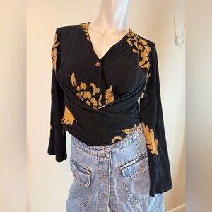 Solola Convertible Button Down Wrap Top Blouse Black Tan Size 2